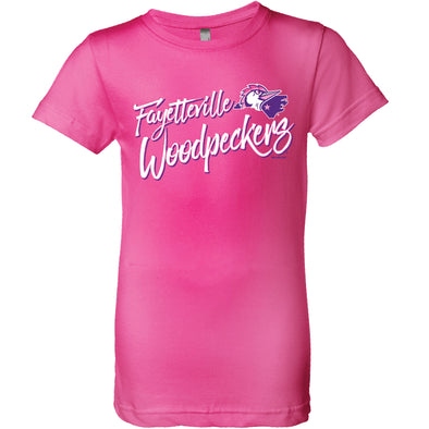 Fayetteville Woodpeckers Bimm Ridder Girl's Pink Mascara T-Shirt