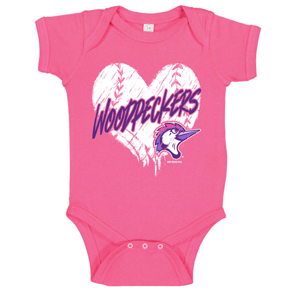 Fayetteville Woodpeckers Bimm Ridder Infant Pink Filed Onesie