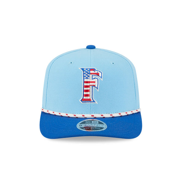 Fayetteville Woodpeckers New Era 2025 July 4th 9seventy Fitted Cap front 