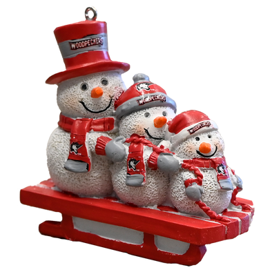 Fayetteville Woodpecker's FOCO Sledding Snowmen Ornament