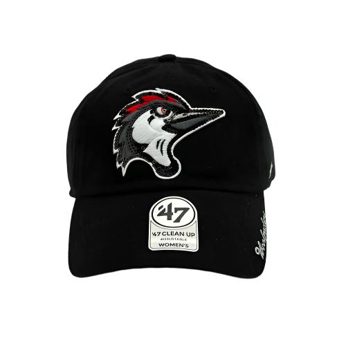 Fayetteville Woodpeckers '47 Brand Women's Home Cap Logo Black Sparkle Clean Up Cap Front 