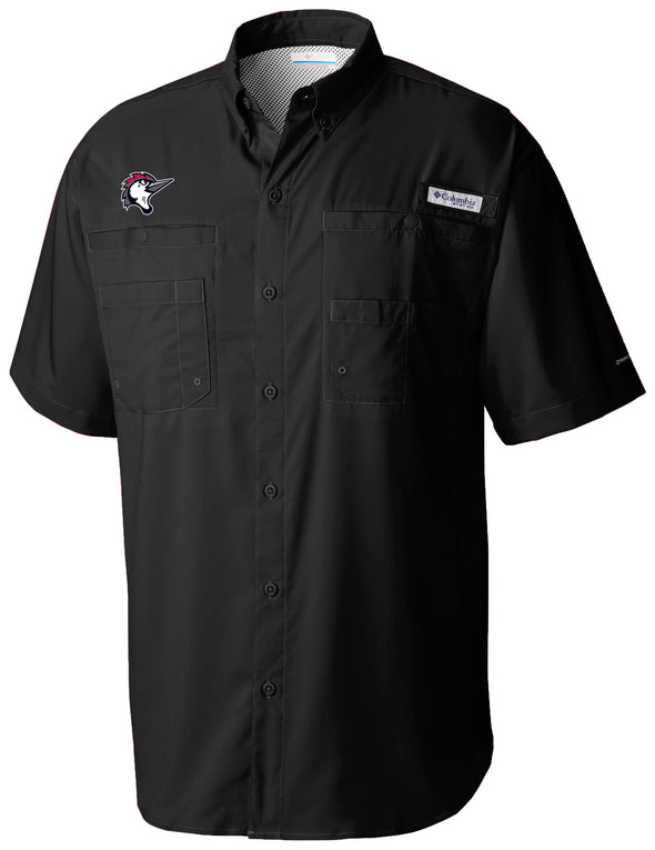 Fayetteville Woodpeckers Columbia Men's Home Cap Logo Fishing T-shirt front 